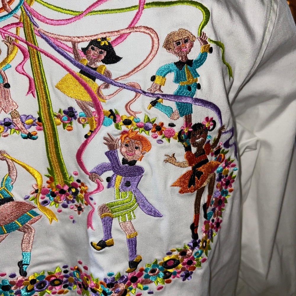 Bob Mackie XS Wearable Art May Pole Shirt White - Picture 7 of 12